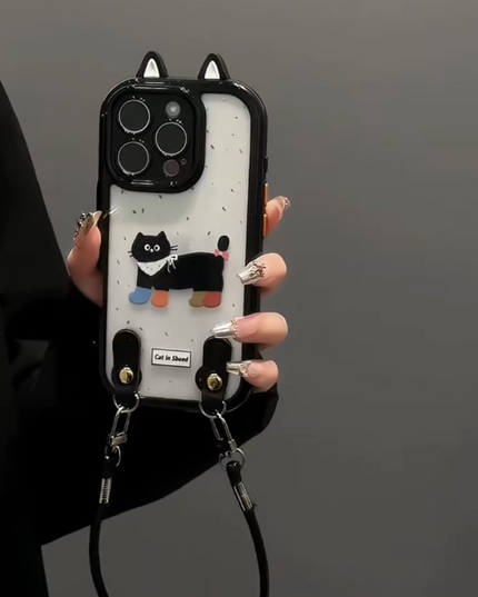 iPhone - Cute Cat Case With Lanyard