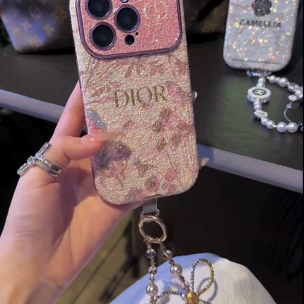 iPhone - Luxury Dior Case with Pearl Lanyard
