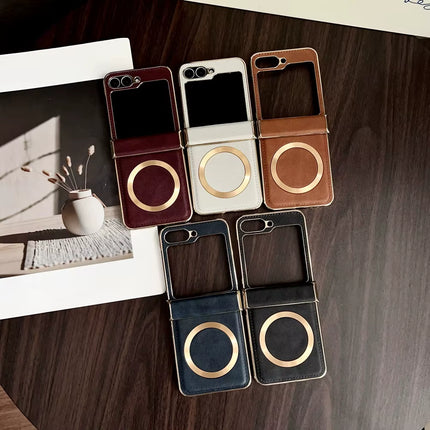 Galaxy Z Flip Series - Electroplated Leather Magnetic Case