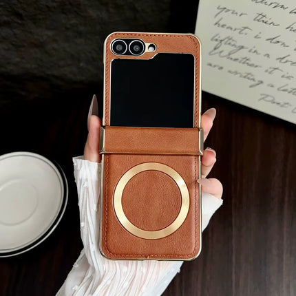 Galaxy Z Flip Series - Electroplated Leather Magnetic Case