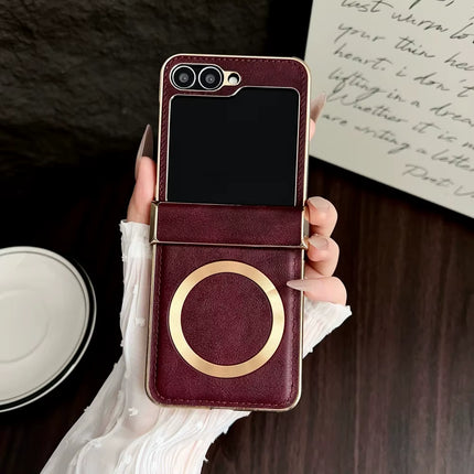 Galaxy Z Flip Series - Electroplated Leather Magnetic Case