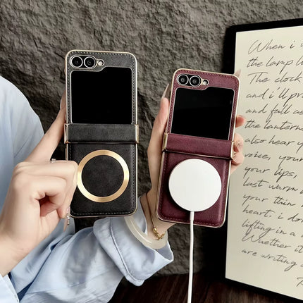 Galaxy Z Flip Series - Electroplated Leather Magnetic Case