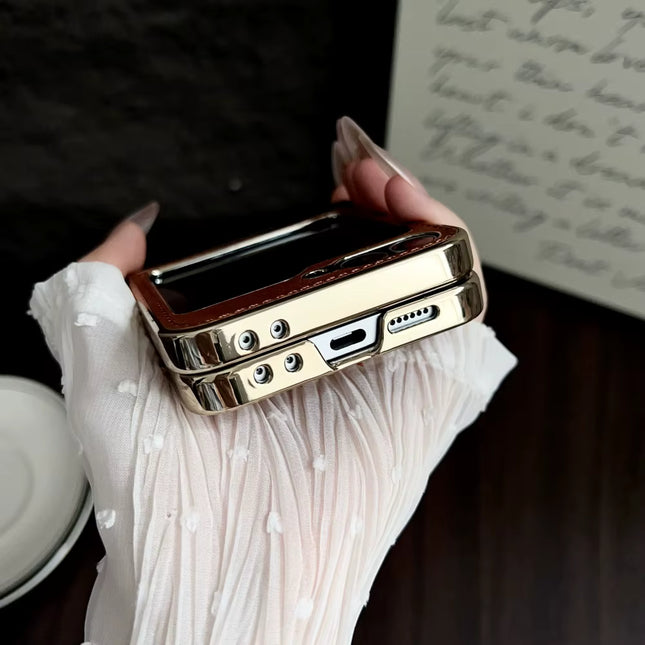 Galaxy Z Flip Series - Electroplated Leather Magnetic Case