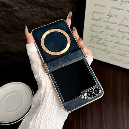 Galaxy Z Flip Series - Electroplated Leather Magnetic Case
